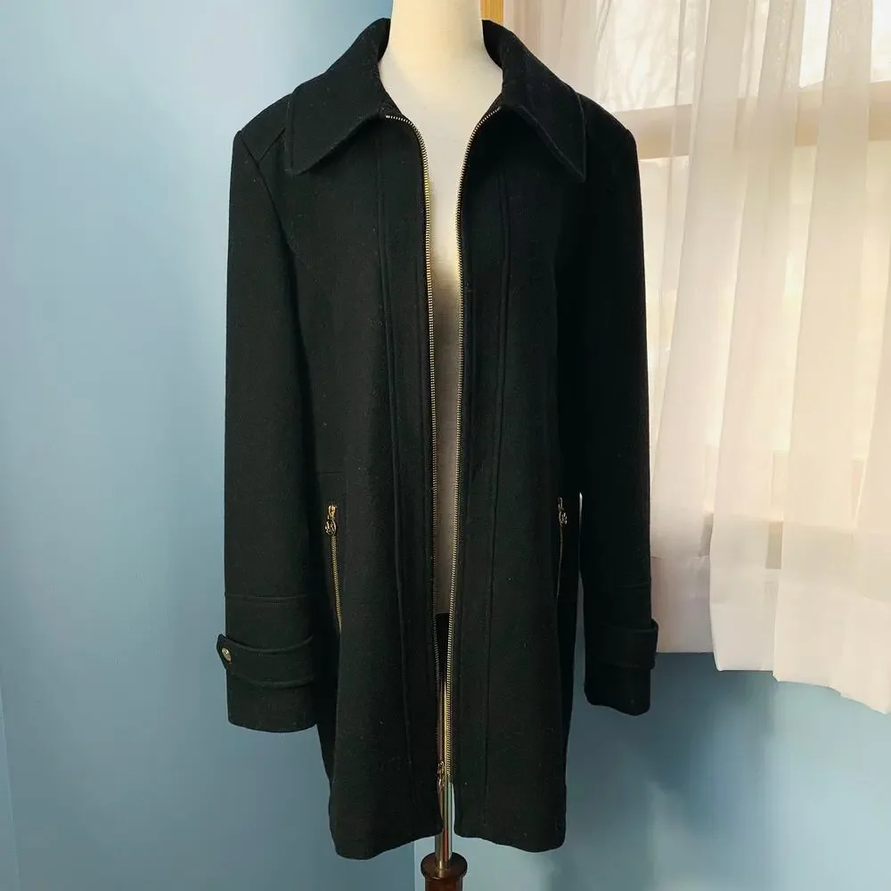 Michael Kors Black Wool Blend Coat Size 14 - Picture 8 of 8